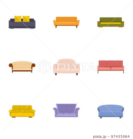 Sofa bed icons set. Cartoon set of 9 sofa bed vector icons for web isolated on white background Sofa bed icons set. Cartoon set of 9 sofa bed vector icons for web isolated on white background 97435064