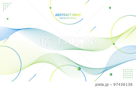 Abstract colorfull wave element for design. Digital frequency track equalizer. Stylized line art background.Vector illustration.Wave with dots created using blend tool.Curved wavy line, smooth stripe 97436136