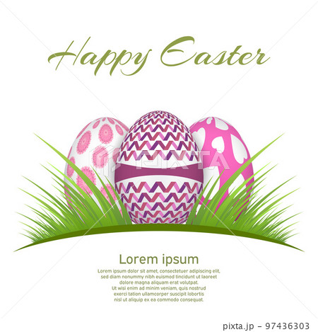 Vector element for design. Easter eggs in green grass, colorful, isolated on white background. 97436303