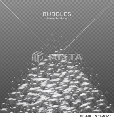 White water bubbles on transparent background with reflection. Set. Vector illustration White water bubbles on transparent background with reflection. Set. Vector illustration 97436427