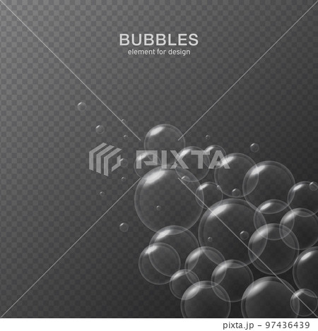 White water bubbles on transparent background with reflection. Set. Vector illustration White water bubbles on transparent background with reflection. Set. Vector illustration 97436439