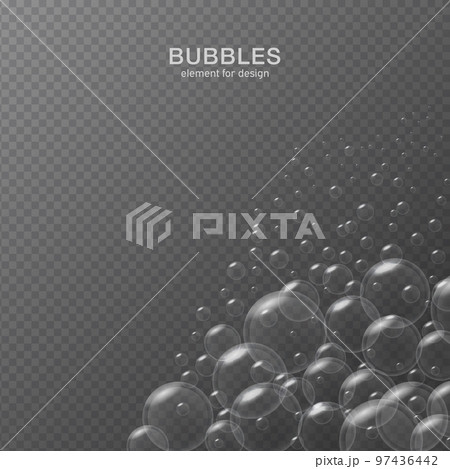 White water bubbles on transparent background with reflection. Set. Vector illustration White water bubbles on transparent background with reflection. Set. Vector illustration 97436442