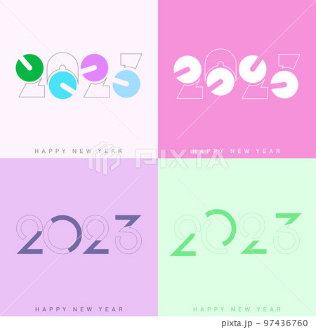 Set of Happy New Year 2023 text typography designs. Vector 97436760