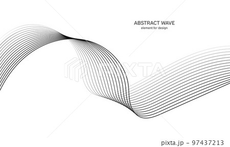 Abstract wave element for design. Digital frequency track equalizer. Stylized line art background. Vector illustration. Wave with lines created using blend tool. Curved wavy line, smooth stripe. 97437213