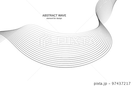 Abstract wave element for design. Digital frequency track equalizer. Stylized line art background. Vector illustration. Wave with lines created using blend tool. Curved wavy line, smooth stripe. 97437217
