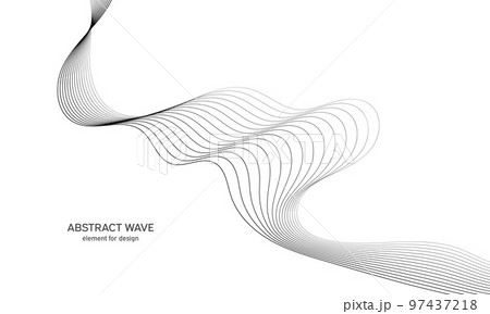 Abstract wave element for design. Digital frequency track equalizer. Stylized line art background. Vector illustration. Wave with lines created using blend tool. Curved wavy line, smooth stripe. 97437218