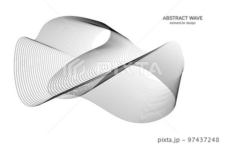 Abstract wave element for design. Digital frequency track equalizer. Stylized line art background. Vector illustration. Wave with lines created using blend tool. Curved wavy line, smooth stripe. 97437248