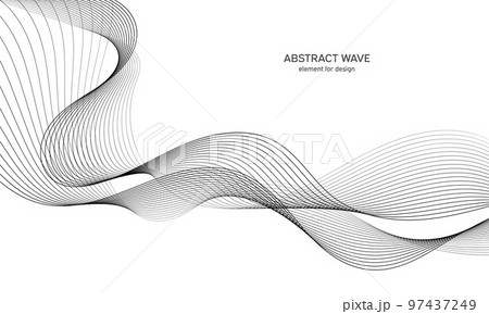Abstract wave element for design. Digital frequency track equalizer. Stylized line art background. Vector illustration. Wave with lines created using blend tool. Curved wavy line, smooth stripe. 97437249
