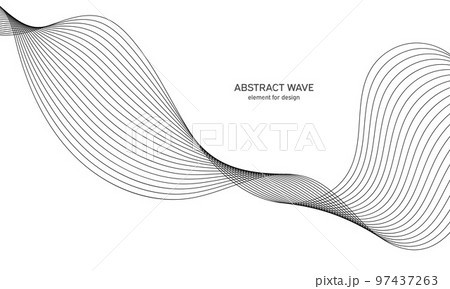 Abstract wave element for design. Digital frequency track equalizer. Stylized line art background. Vector illustration. Wave with lines created using blend tool. Curved wavy line, smooth stripe. 97437263