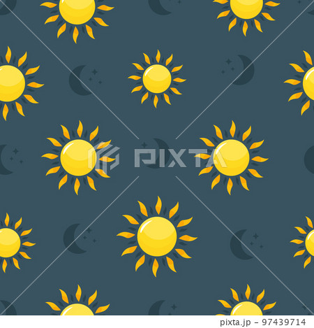 Seamless pattern with suns and moons on dark blue background Seamless pattern with suns and moons on dark blue background 97439714