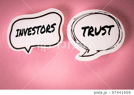 Investors trust concept. Two speech bubbles with text on a pink background Investors trust concept. Two speech bubbles with text on a pink background 97441009
