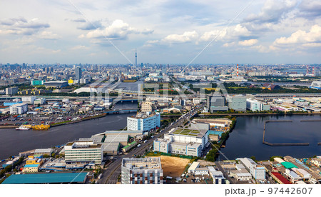Aerial view of Odaiba Harbor in Tokyo, Japan 97442607