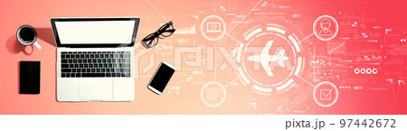 Flight ticket booking concept with a laptop computer 97442672