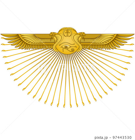 Winged sun with cobras, symbol of ancient Egypt Winged sun with cobras, symbol of ancient Egypt 97443530