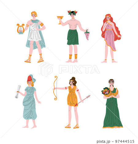 Ancient Greek God with Apollo, Dionysus, Aphrodite, Artemis and Demeter Vector Set 97444515