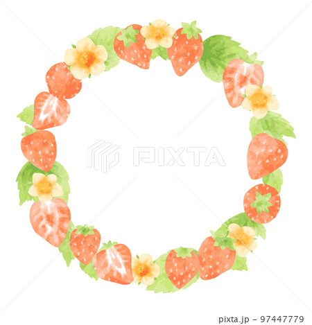 優しい手描きの苺の円形フレーム 97447779