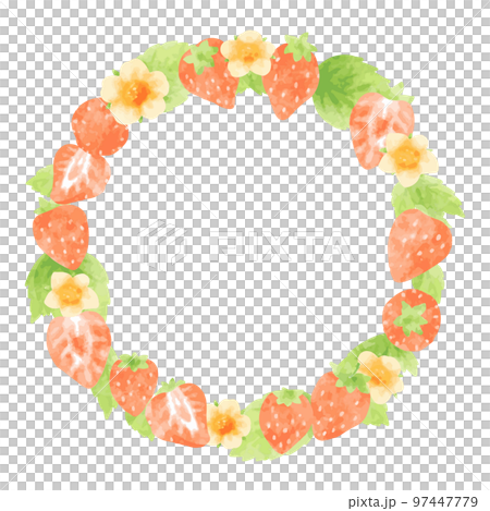 優しい手描きの苺の円形フレーム 97447779