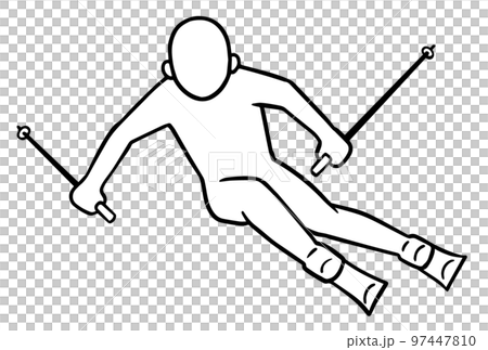 skier, carving turn, silhouette, black and white 97447810