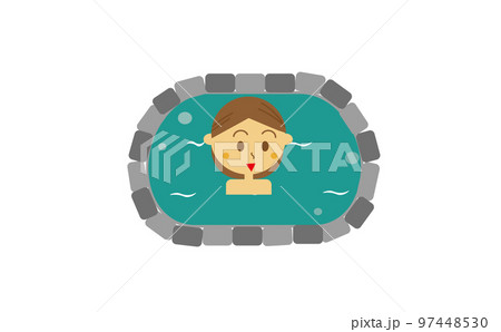 一人旅で温泉旅館を満喫している女性のイラスト・露天風呂・スーパー銭湯・満喫 97448530