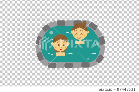 Illustration of a woman in a hot spring, hot spring inn, rock bath, open-air bath, super public bath, bathing Illustration of a woman in a hot spring, hot spring inn, rock bath, open-air bath, super public bath, bathing 97448531