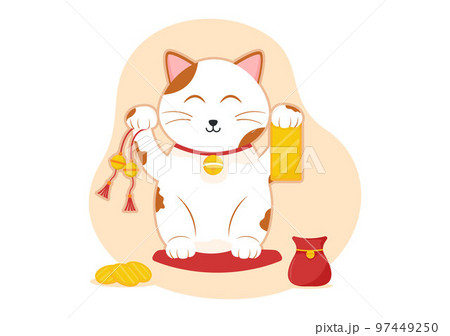 Feng Shui Oriental Philosophy with Cute Cat and Plants for Positive Energy of Five elements in Flat Cartoon Hand Drawn Templates Illustration 97449250