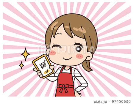 スマホで買い物をする女性のイラスト 97450636