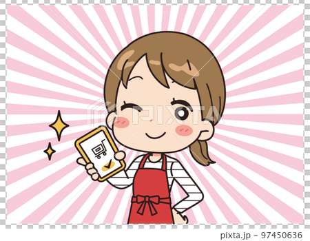 スマホで買い物をする女性のイラスト 97450636