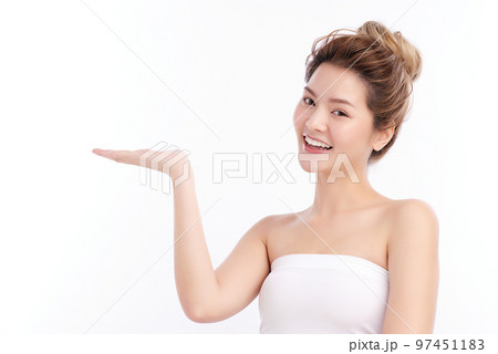 Beautiful young asian woman with clean fresh skin on white background, Face care, Facial treatment, Cosmetology, beauty and spa, Asian women portrait. 97451183
