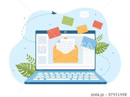 Email Service with Correspondence Delivery, Electronic Mail Message and Business Marketing in Flat Cartoon Hand Drawn Templates Illustration 97451498