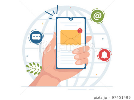 Email Service with Correspondence Delivery, Electronic Mail Message and Business Marketing in Flat Cartoon Hand Drawn Templates Illustration 97451499