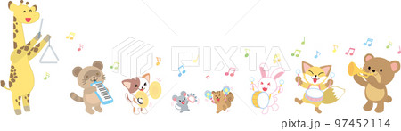 動物たちの音楽会_一列並び_音符あり 97452114