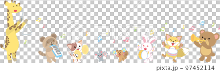 動物たちの音楽会_一列並び_音符あり 97452114