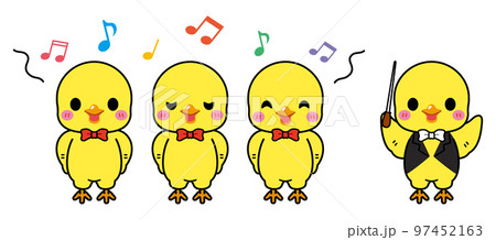 指揮者ひよこと楽しく合唱する可愛いひよこ達 97452163