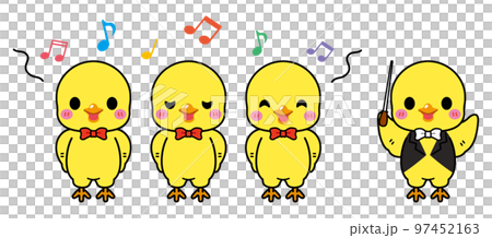 指揮者ひよこと楽しく合唱する可愛いひよこ達 97452163