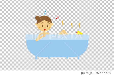 Illustration of a woman taking a bath comfortably, bath time, half bath Illustration of a woman taking a bath comfortably, bath time, half bath 97453389