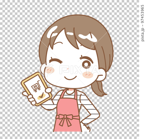 Illustration of a housewife shopping with a smartphone Illustration of a housewife shopping with a smartphone 97453965