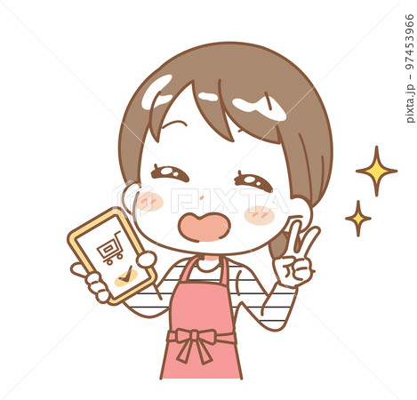 スマホで買い物をする主婦のイラスト スマホで買い物をする主婦のイラスト 97453966