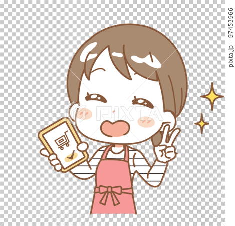 スマホで買い物をする主婦のイラスト スマホで買い物をする主婦のイラスト 97453966