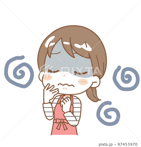 体調不良で顔色が悪い女性のイラスト 97453970