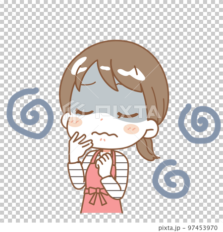 体調不良で顔色が悪い女性のイラスト 97453970
