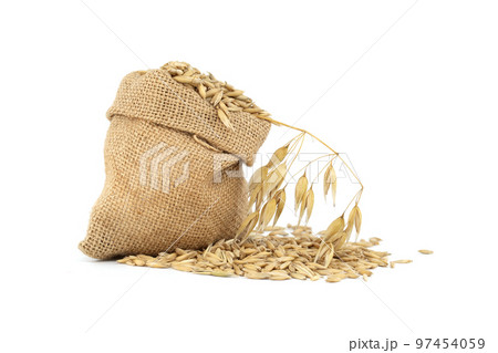 Small hessian bag filled with oats grains with