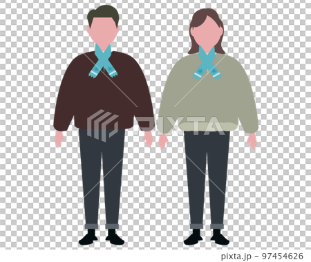 男人和女人在冬天穿得暖和。防寒。夾克、圍巾、外套 97454626