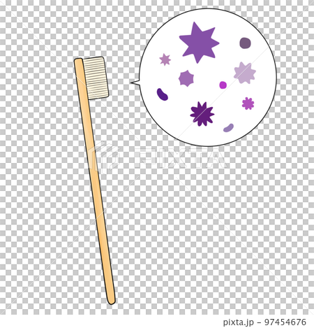 Illustration of a toothbrush (natural material) with bacteria Illustration of a toothbrush (natural material) with bacteria 97454676