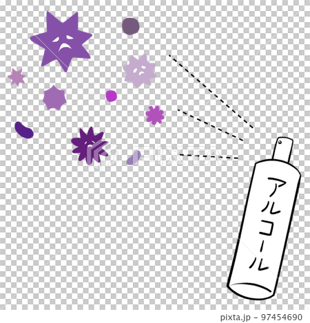 Illustration of alcohol sanitizing spray and bacteria Illustration of alcohol sanitizing spray and bacteria 97454690