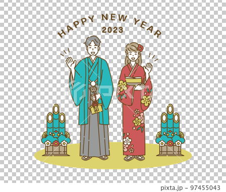 正月　着物　人物 97455043