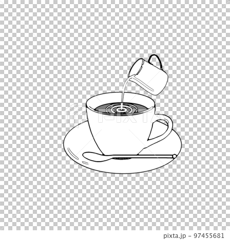 Coffee pouring into a cup on saucer, illustration - Stock Image