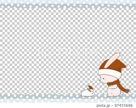 雪ウサギを見るウサギのフレームテンプレート　線あり 97455686