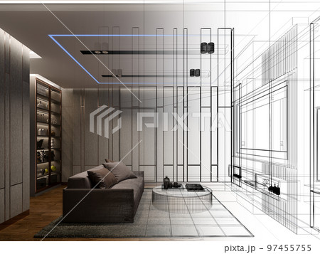 sketch design of interior home theater, 3d rendering sketch design of interior home theater, 3d rendering 97455755