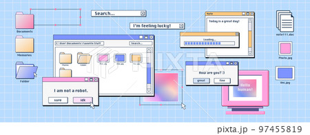 Personal computer screen with old software windows 97455819