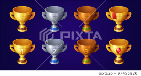 Collection of gold, silver and bronze winner cups Collection of gold, silver and bronze winner cups 97455820